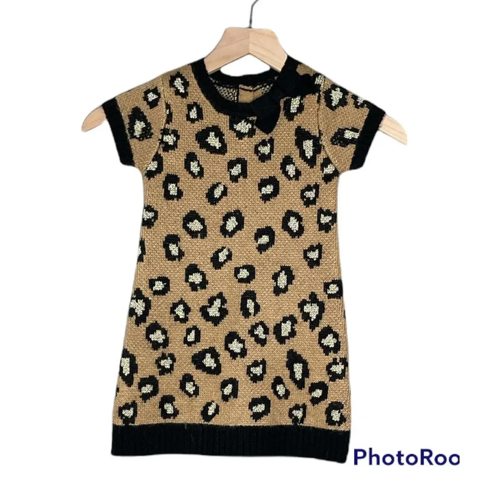 Girls 3T Gymboree RIGHT MEOW cheetah sweater DRESS black brown Metallic Gold
